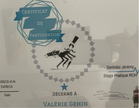 Certificat de participation au stage pratique RCH de Serindat Jérémy
